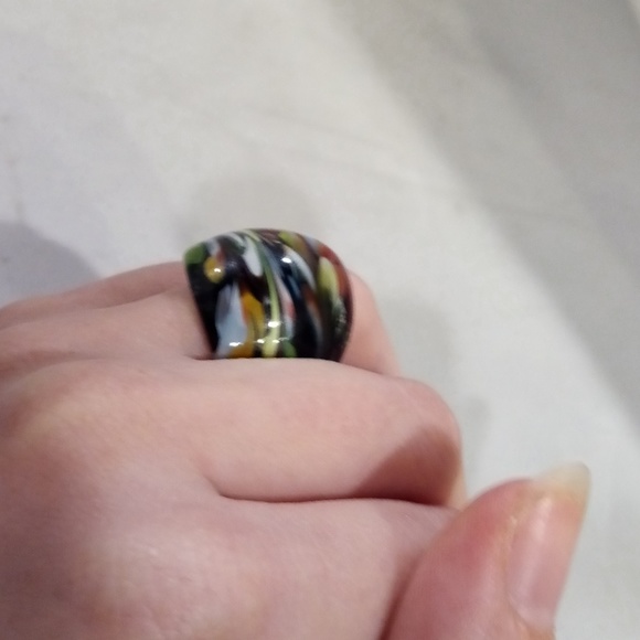 Hand-Blown VTG 90s Italian Glass Retro Chunky Ring - Picture 4 of 5